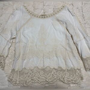 Democracy Boho Lace Trim Cream Women's Top